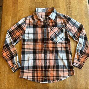 SHEIN Orange Plaid Long Sleeve Shirt Size Small